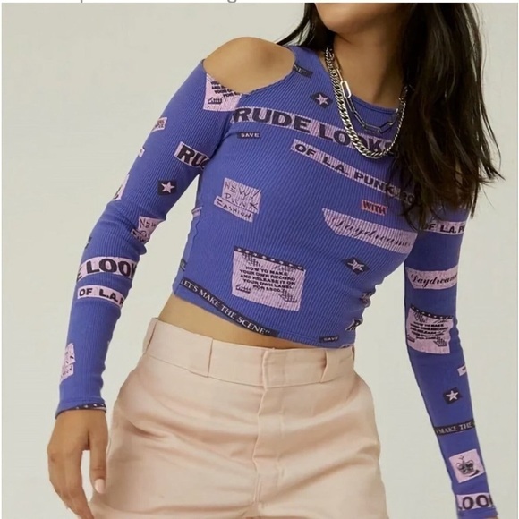 Daydreamer Rude Looks Cold Shoulder Thermal Long Sleeve Top - Picture 2 of 16